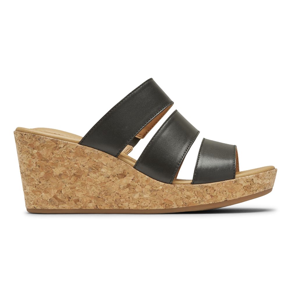 Rockport Canada Lyla Banded Wedges - Womens Slides Black (YNJ620987)